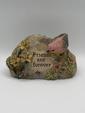 Friends Are Forever Decorative Faux-Stone Figurine with Bird and Floral Accents